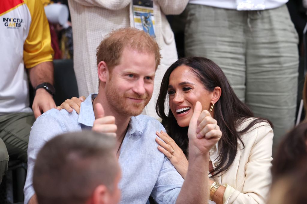 Thumbs up from Prince Harry as he watches the sitting volleyball