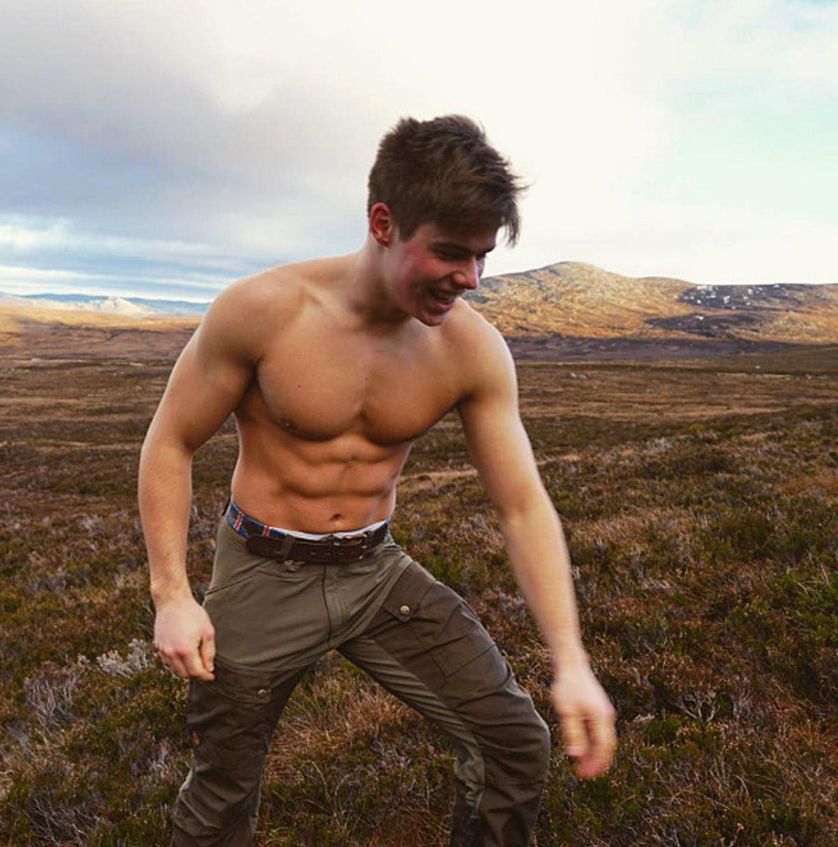 A shirtless Arthur Chatto in the Highlands