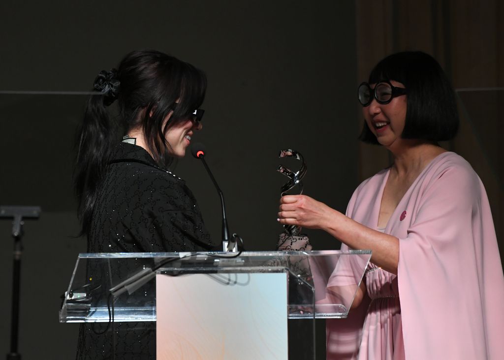 Billie Eilish and Shirley Kurata attend the 26th Annual Costume Designers Guild Awards at NeueHouse Hollywood on February 21, 2024 in Hollywood, California