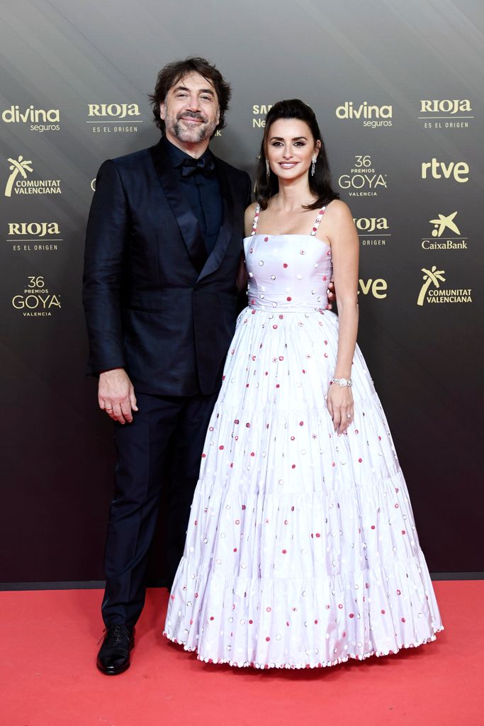 Javier Bardem and Penelope Cruz attend Goya Cinema Awards 2022 red carpet at Palau de les Arts on February 12, 2022 in Valencia, Spain.