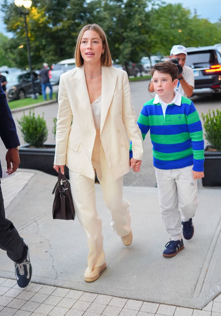 Jessica Biel and her son Sila at the US Open 