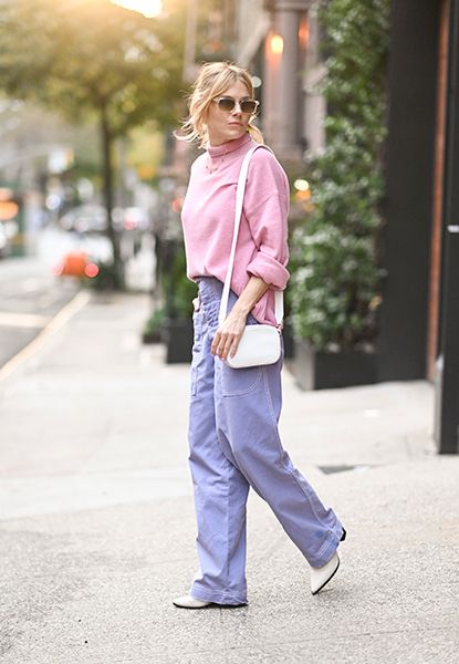 Sienna Miller Pink Jumper Lilac Trousers