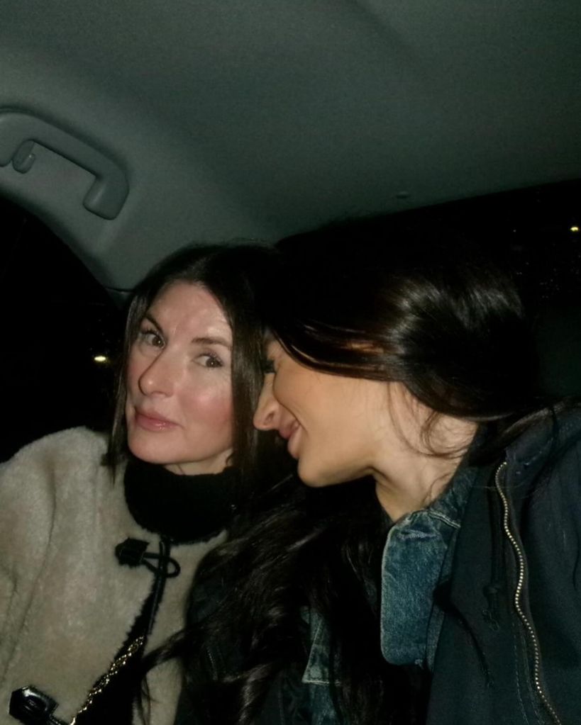 Jools Oliver in borg coat in taxi with daughter Daisy Boo Pamela