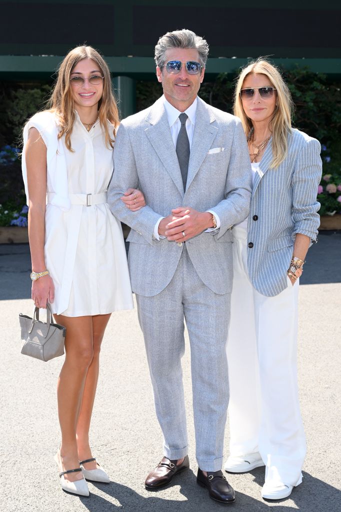 Talula Fyfe Dempsey, Patrick Dempsey and Jillian Fink attend day fourteen of the Wimbledon Tennis Championships at the All England Lawn Tennis and Croquet Club at All England Lawn Tennis and Croquet Club on July 13, 2025 in London, England