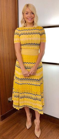 holly willoughby yellow top skirt instagram