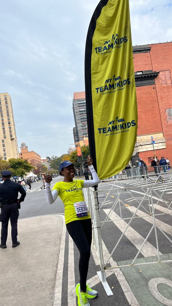 Deborah Roberts participating in the TCS New York City Marathon with the ABC News team