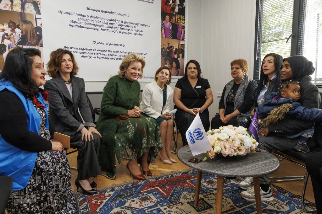Queen Mathilde of Belgium pictured during a visit of the Mission Armenia Social Services Centre in Armenia on Tuesday 14 October 2025