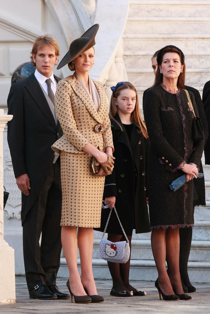 Andrea Casiraghi, Charlene Wittstock, Princess Alexandra of Hanover and Princess Caroline of Hanover attend the Award Ceremony for badges of rank and medals for employees at the Prince's Palace as part of Monaco's National Day celebrations on November 19, 2010 