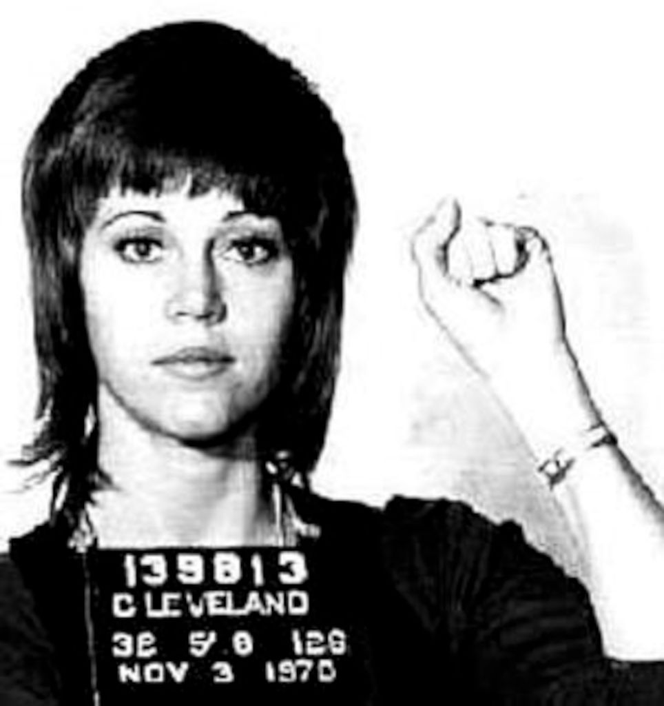 Jane Fonda in a mug shot following her arrest, Cleveland, Ohio