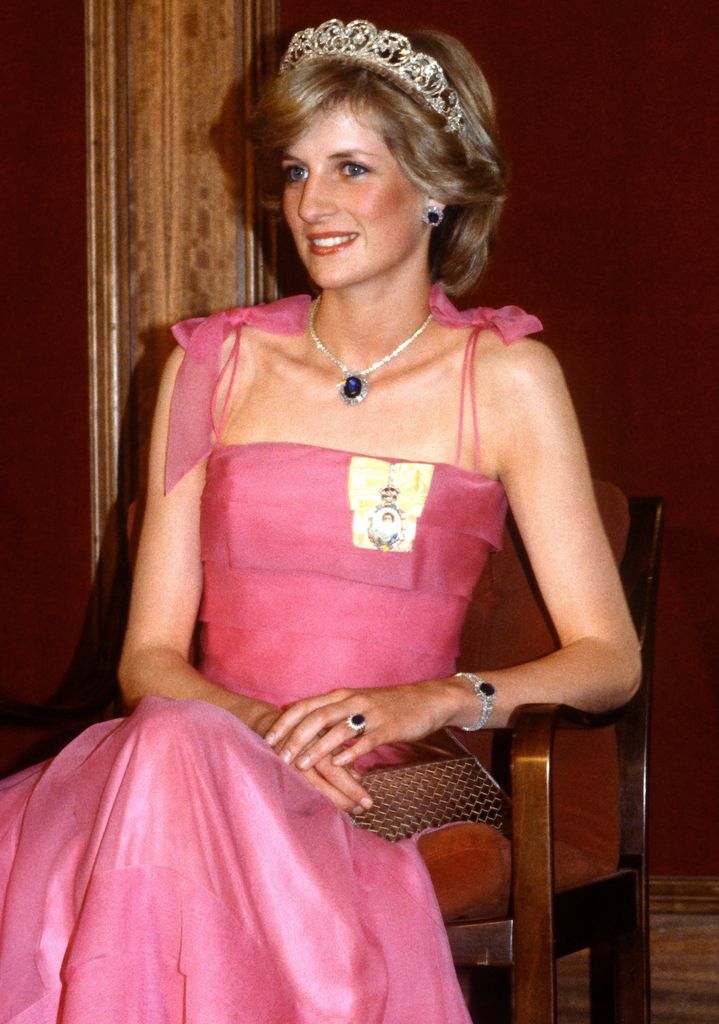 Princess Diana wearing a pink Victor Edelstein gown in 1983 in Brisbane, Australia