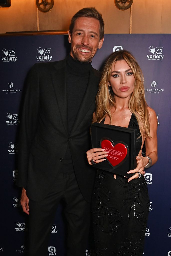   Peter Crouch and Abbey Clancy celebrated their win at the Variety Club Silver Heart Award 2024 for Outstanding Achievement in Podcasting, Entertainment and Sport