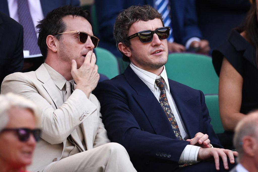 Paul Mescal (R) discusses with Irish actor Andrew Scott in the Royal Box