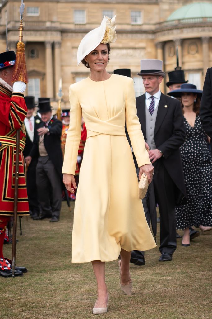 Catherine, Princess of Wales greets guests during a Royal Garden Party at Buckingham Palace on May 20, 2025 in London, England. (Photo by Aaron Chown - WPA Pool / Getty Images)