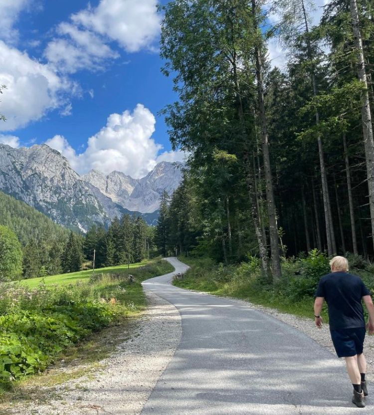 Boris Johnson enjoying a walk in the mountains, Slovenia