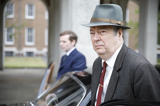 Roger Allam gets out car as Fred Thursday in Endeavour