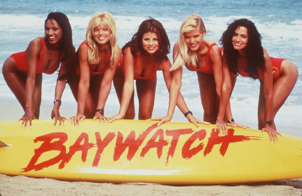 1996 The Girls Of "Baywatch." From L-R: Traci Bingham, Donna D'Errico, Yasmine Bleeth, Gena Lee Nolin And Nancy Valen