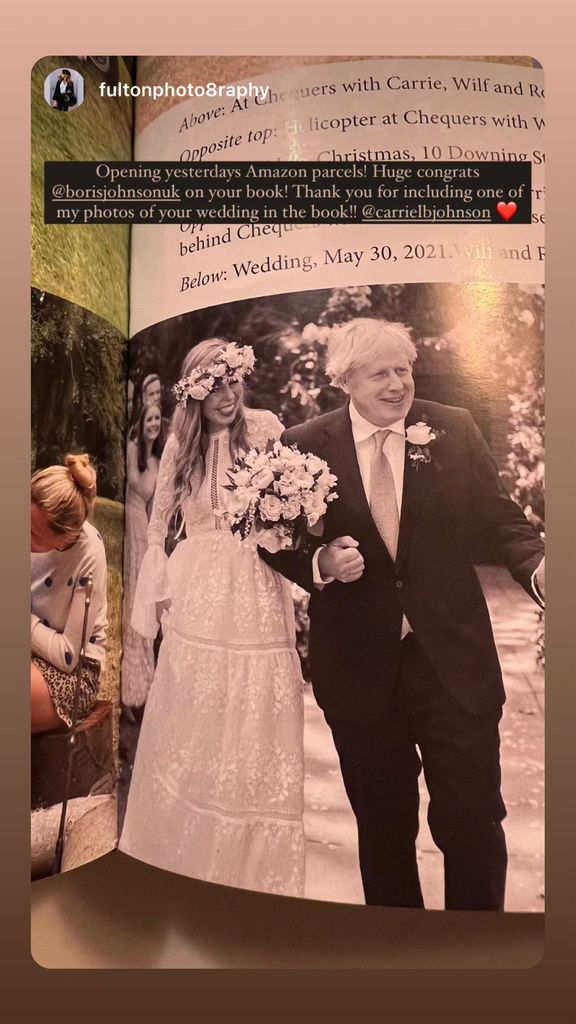 Carrie and Boris Johnson's wedding photo in a book