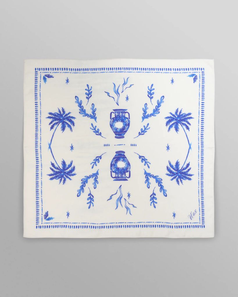 Sloane - White And Blue Doodle Neck Scarf by wax