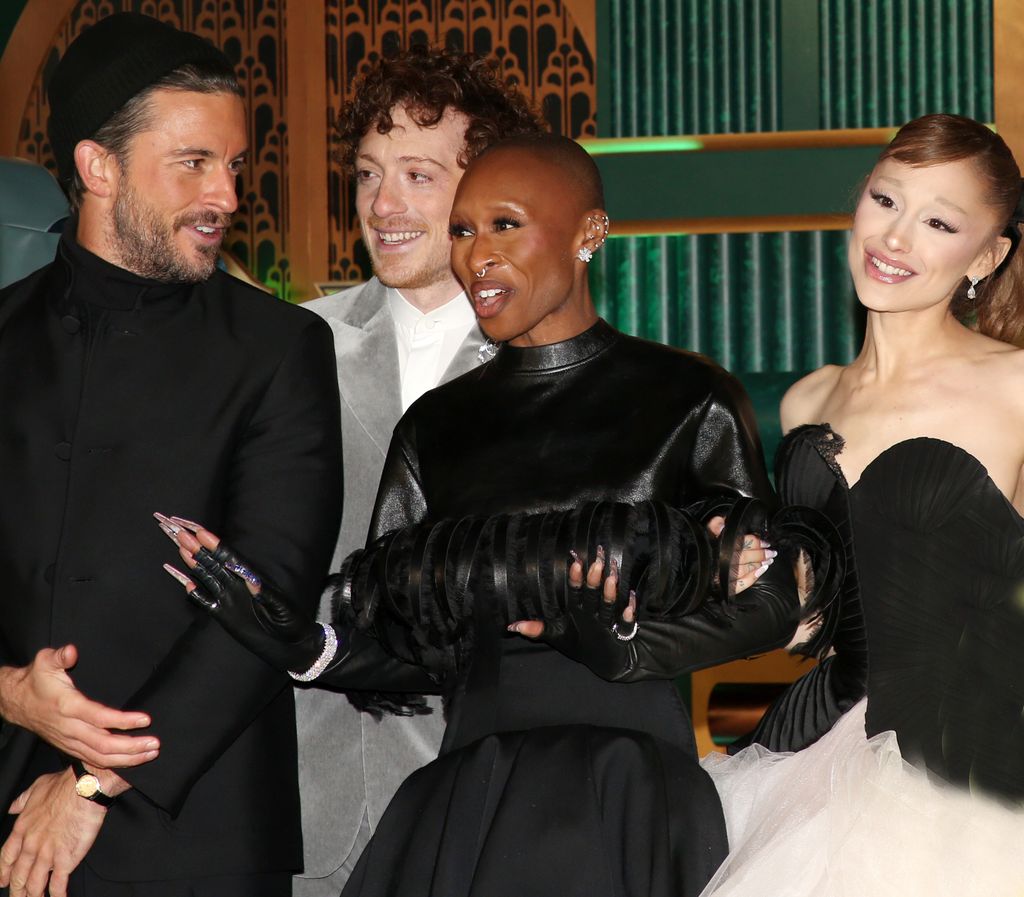 Jonathan Bailey, Ethan Slater, Cynthia Erivo and Ariana Grande pose during the New York City premiere of the film "Wicked: For Good"