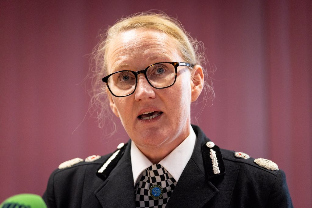 Merseyside Police Chief Constable Serena Kennedy speaking to the media at Southport Community Fire Centre