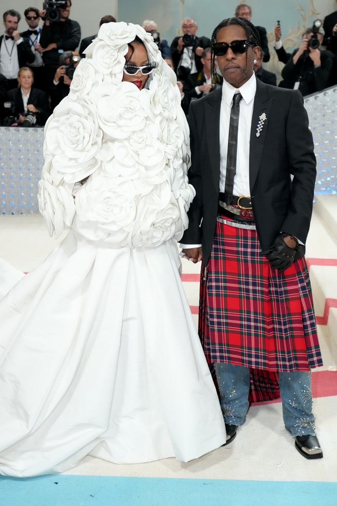 Rihanna and A$AP Rocky attend the 2023 Met Gala Celebrating "Karl Lagerfeld: A Line Of Beauty" at Metropolitan Museum of Art on May 01, 2023 in New York City.