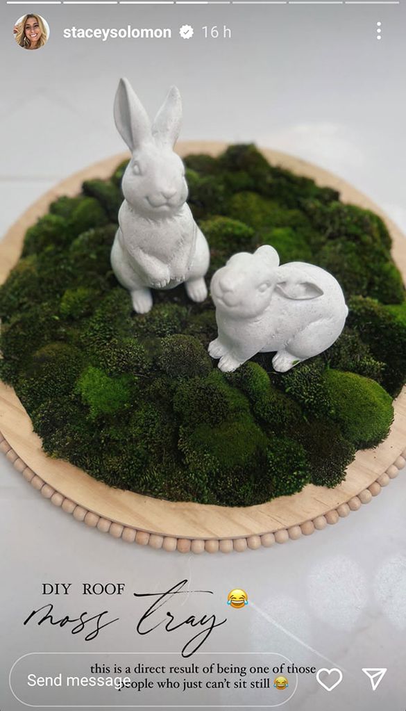 moss tray with white rabbits 