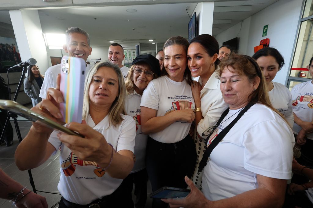 Meghan Markle, Duchess of Sussex is seen at the Centro de RehabilitaciÃ³n Inclusiva during The Duke and Duchess of Sussex's Colombia Visit on August 16, 2024 in Bogota, Colombia. 