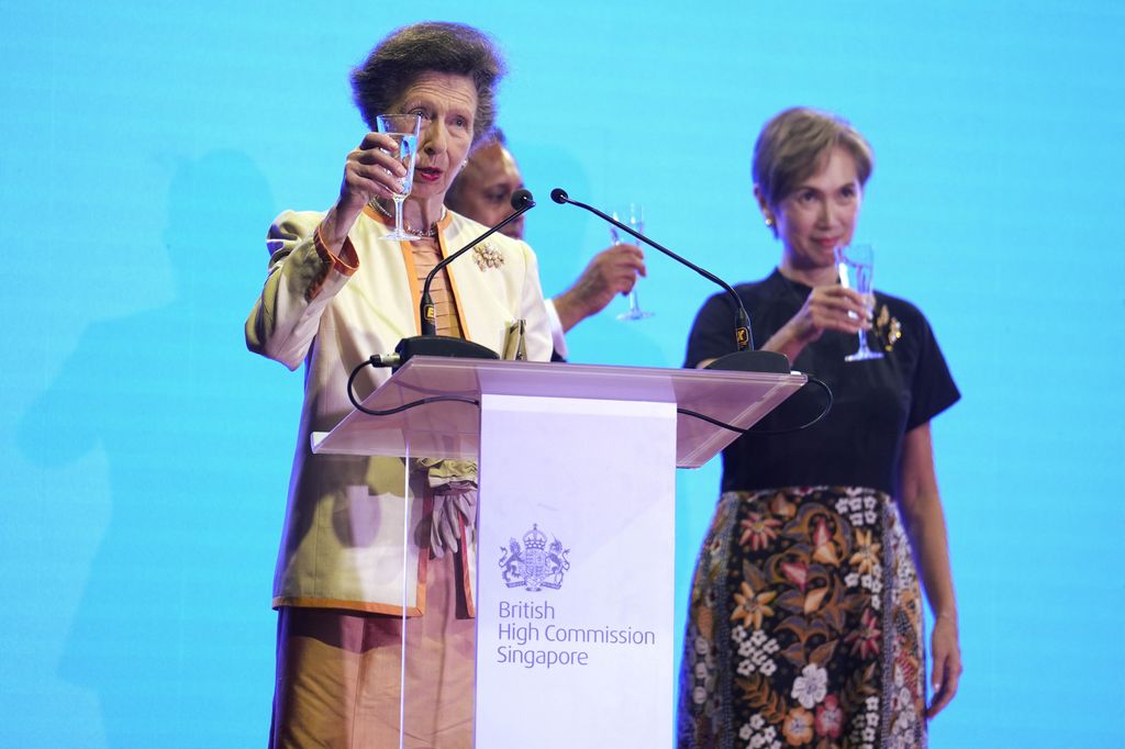 The Princess Royal gives a toast to the president at a birthday party for King Charles