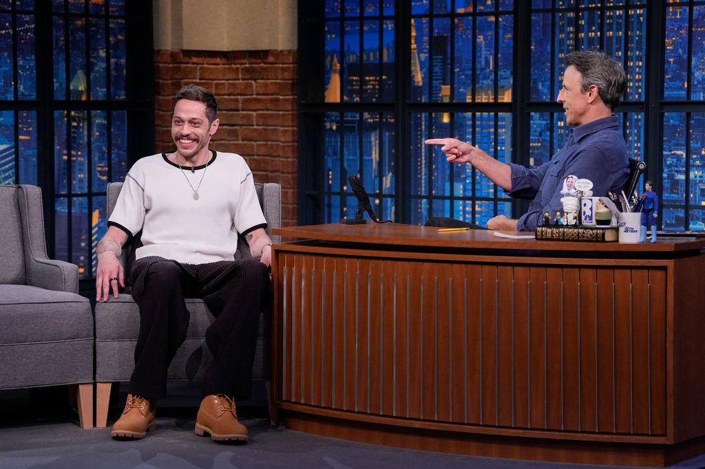 Pete Davidson during an interview with host Seth Meyers