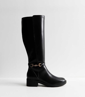 Extra Calf Fit Wide Fit Black Riding Knee High Boots from New Look