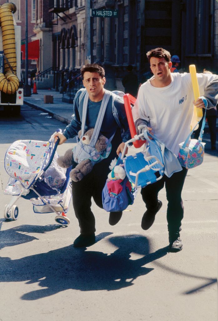 FRIENDS -- "The One With the Baby on the Bus" Episode 6 -- Pictured: (l-r) Matt Le Blanc as Joey Tribbiani, Matthew Perry as Chandler Bing