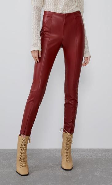 LADIES STUNNING RARE Zara Woman maroon Heavy trousers, size S/ 8 £14.99 -  PicClick UK