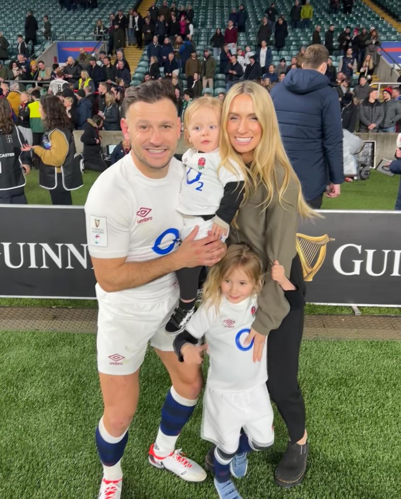 danny on pitch with wife and two kids
