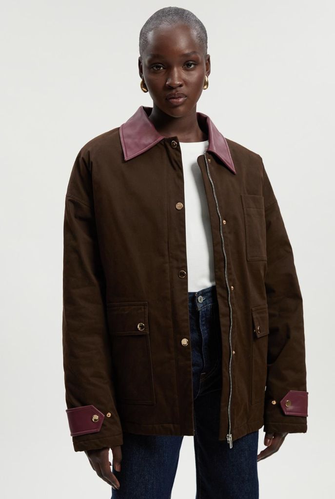 Karen Millen Quilted Contrast Collar Barn Jacket