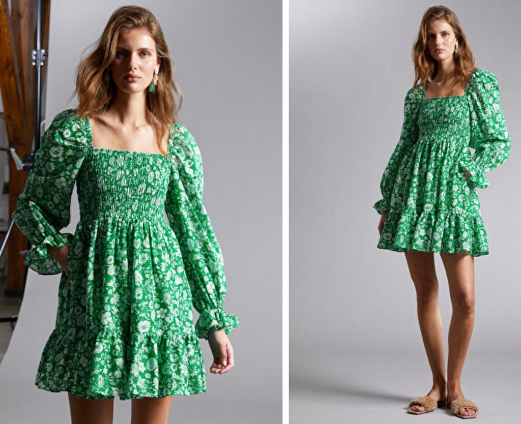 & Other Stories floral dress in green