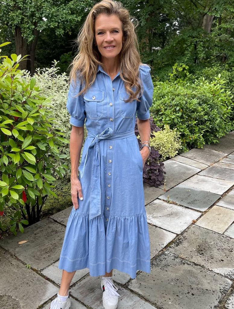 Annabel Croft denim midi dress she wore to Wimbledon