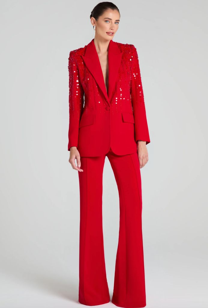 Nadine Merabi red suit