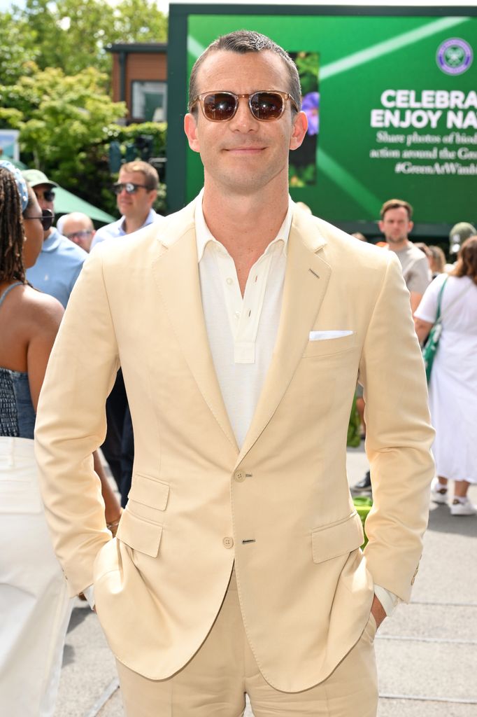 Luke Thompson, wearing Ralph Lauren, attends day ten of the Wimbledon Tennis Championships at the All England Tennis and Croquet Club
