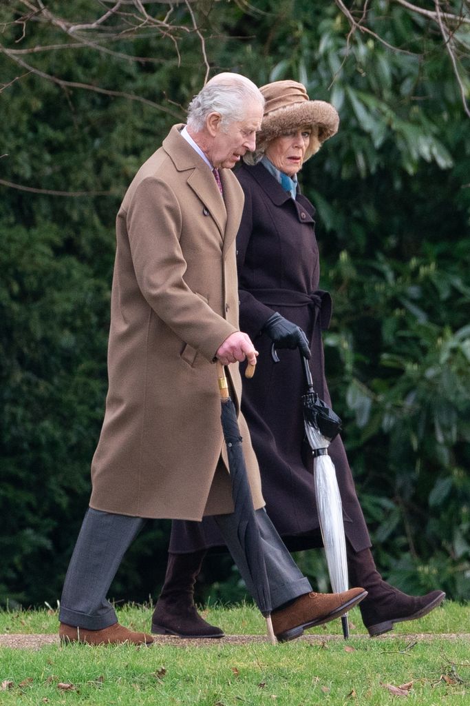 King Charles III and Queen Camilla arrive to attend a Sunday church service at St Mary Magdalene Church in Sandringham, Norfolk. Picture date: Sunday February 4, 2024.