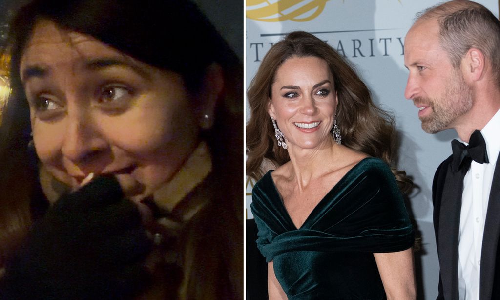 Close-up of woman on the left and the Prince and Princess of Wales on the right