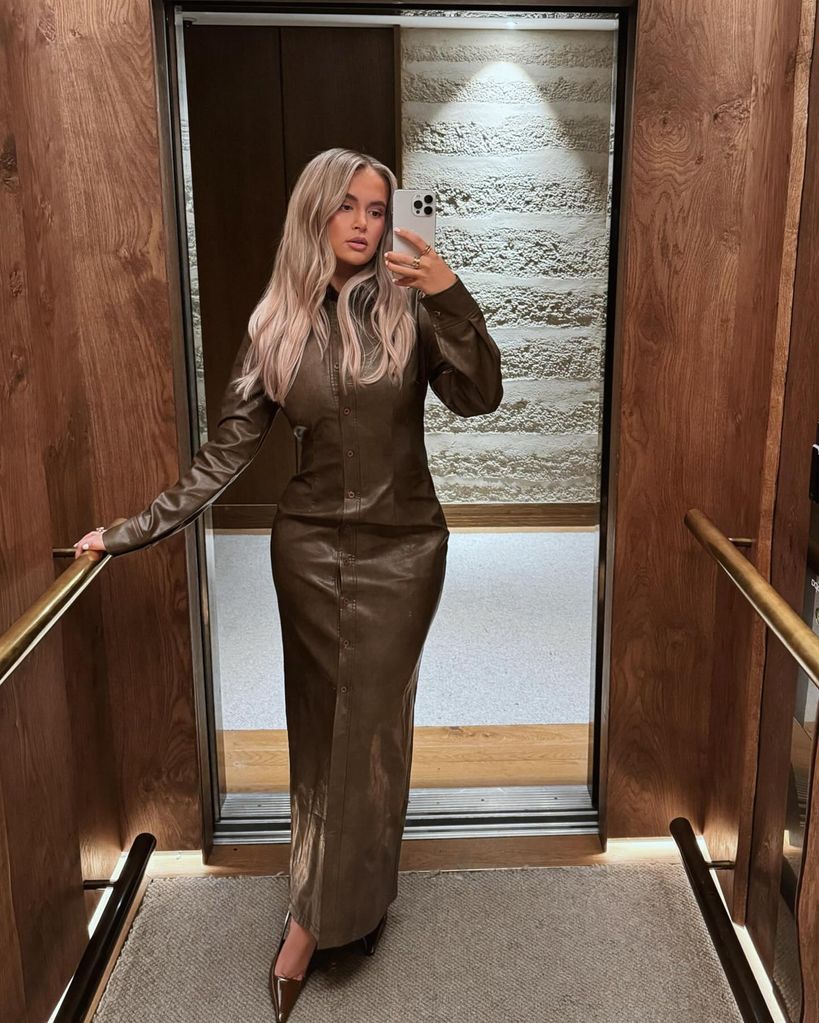 Molly Mae poses in a brown maxi dress on her instagram