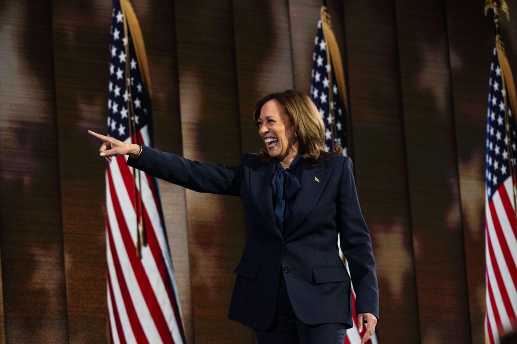 Vice President and Democratic presidential candidate KAMALA HARRIS takes the stage to give her acceptance speech at the Democratic National Convention