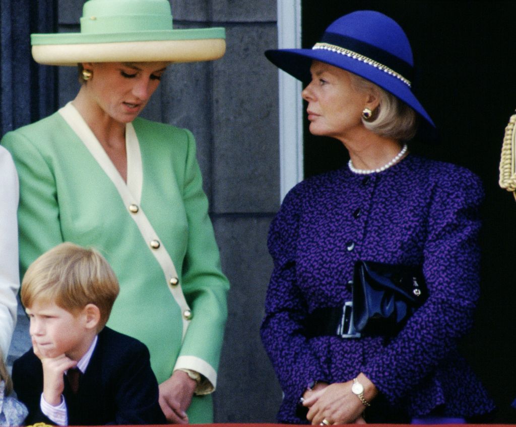 Diana, Princess of Wales and the Duchess of Kent with Prince Harry on the balcony at Buckingham Palace