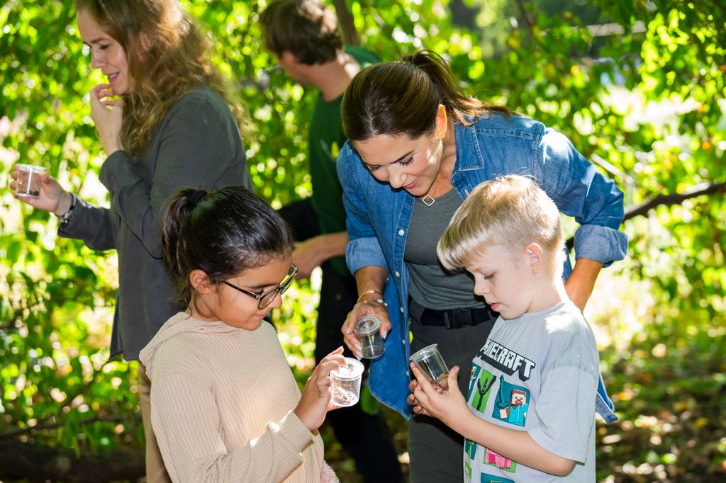 Mary and the children looking through their bug finders