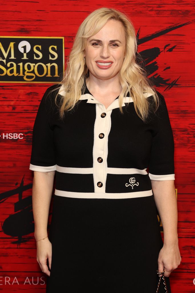 Rebel Wilson wears a black and white  timeless Gucci dress