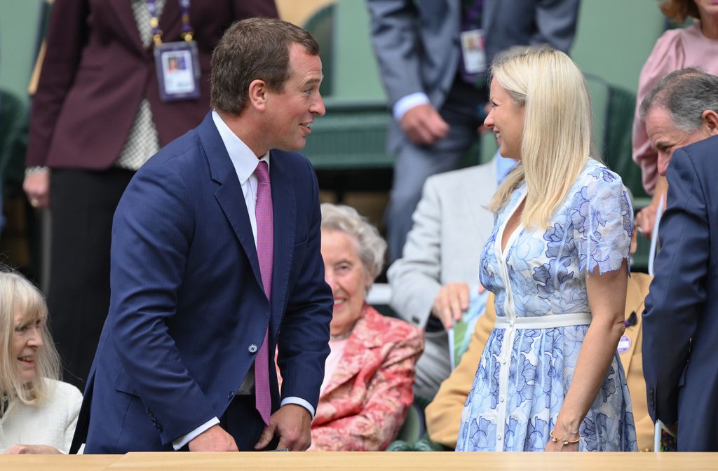 Peter Phillips and Lindsay Wallace attend day ten of the Wimbledon Tennis Championships