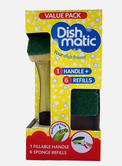  Dishmatic Fillable Dish Wand Brush with Handle for Dishwashing, Soap Dispensing Steel Scrubber for Utensils