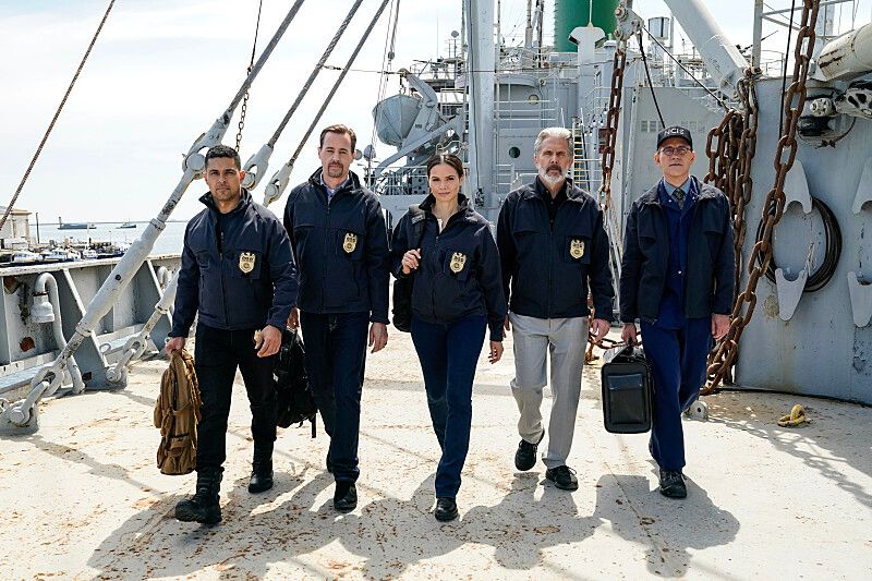 Wilmer Valderrama as Nicholas Torres, Sean Murray as Timothy McGee, Katrina Law as Jessica Knight, Gary Cole as Alden Parker, and Brian Dietzen as Jimmy Palmer in NCIS