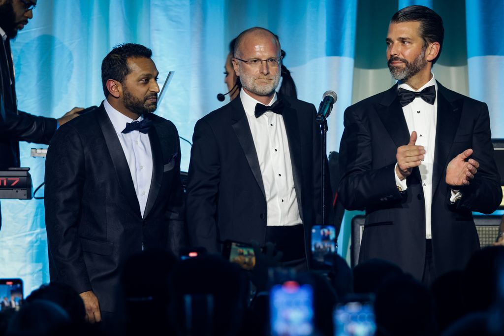 Kash Patel, Brendan Carr, and Donald Trump Jr. attend the Turning Point USA Inaugural-Eve Ball at the Salamander Hotel on January 19, 2025 in Washington, DC