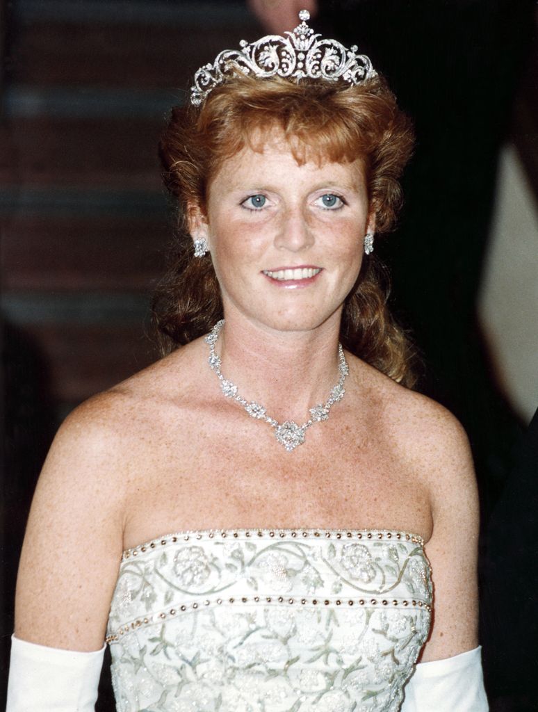 Sarah Ferguson wearing strapless dress and York tiara in Canada in 1989